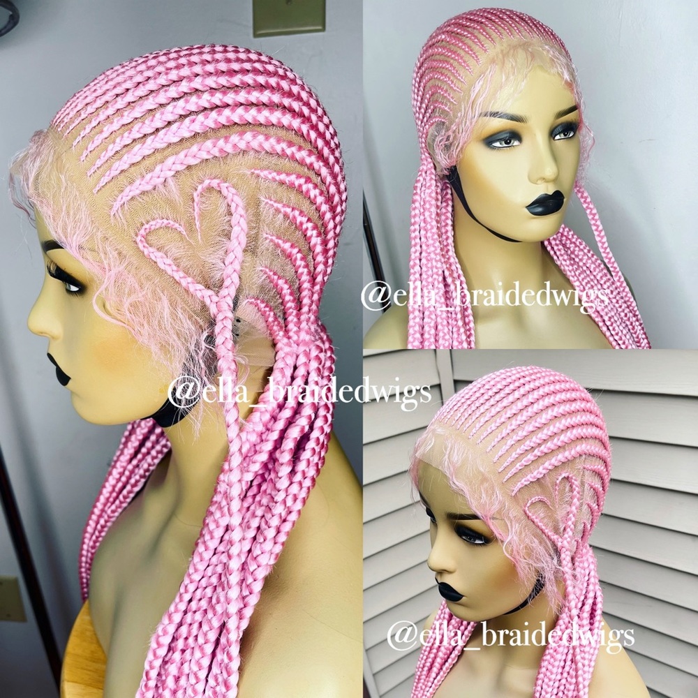 Braidedwig pink straight back heart conrow wig